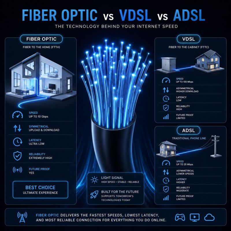 اینترنت فیبر نوری چیست و چه فرقی با ADSL,VDSL دارد؟