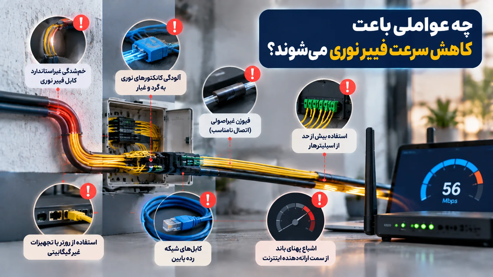چه عواملی باعث کاهش سرعت فیبر نوری می شوند؟
