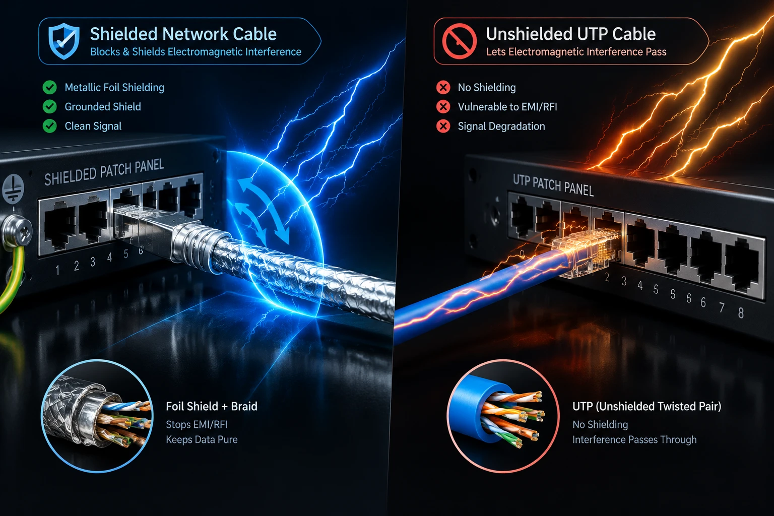 تفاوت پچ پنل SFTP و UTP در شیلدینگ