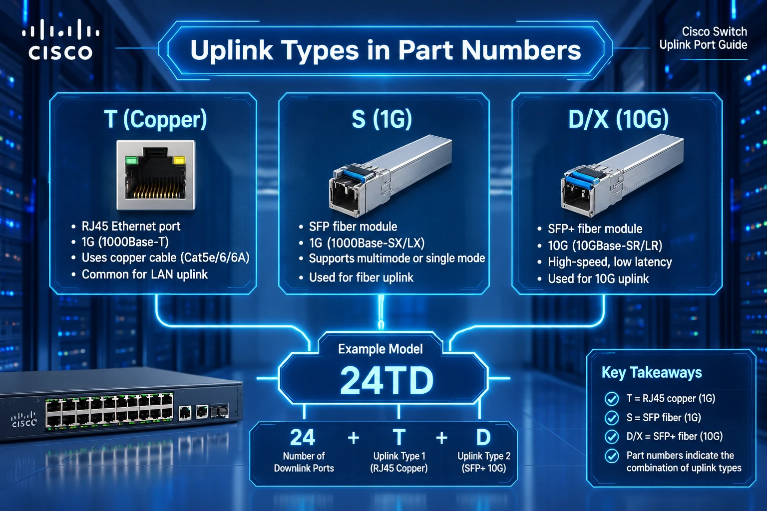Uplink در پارت نامبر سوئیچ Cisco چه مفهومی دارد؟
